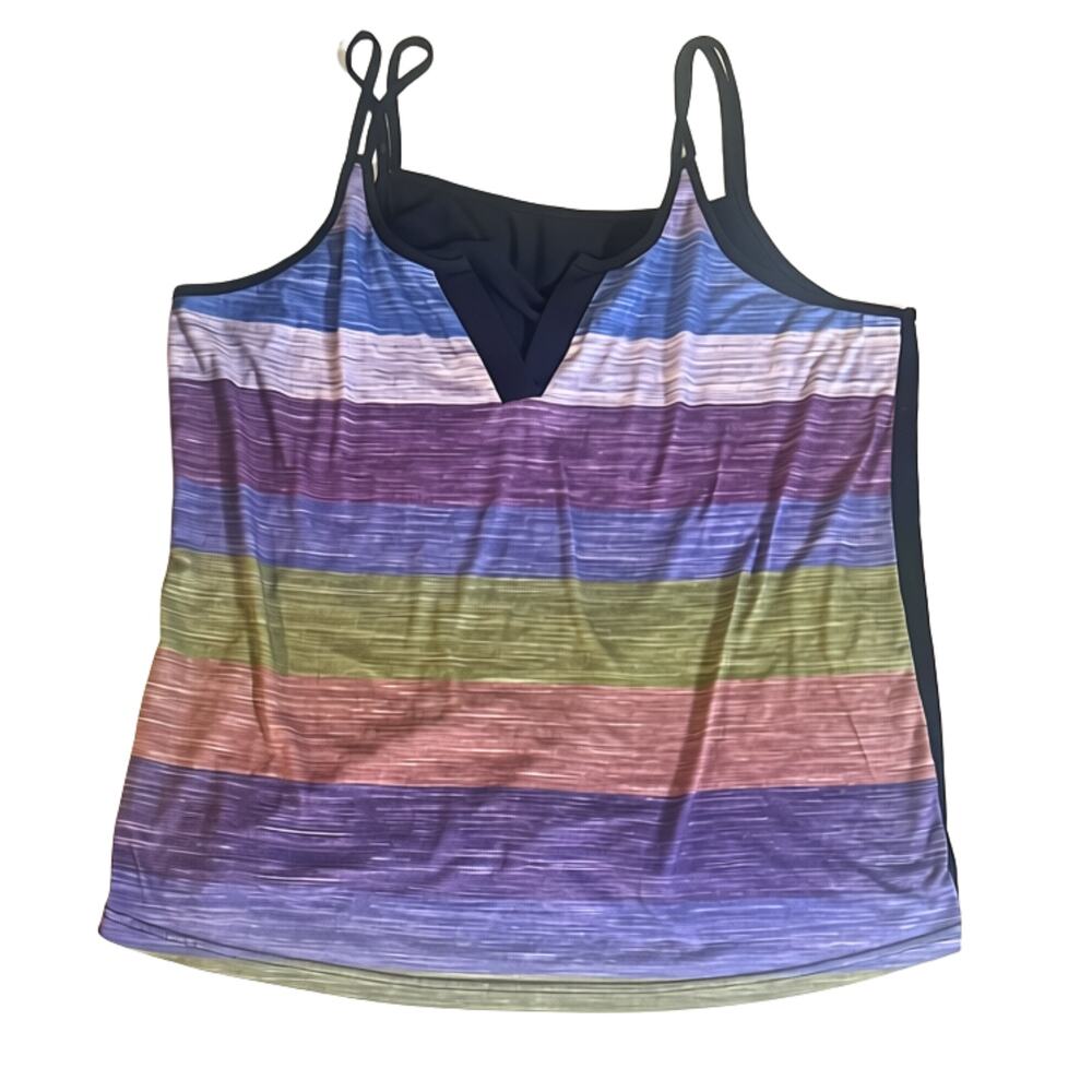 XL Purple Green Color Block Striped V-Neck Cami Tank Top Earth Tone Boho Indie